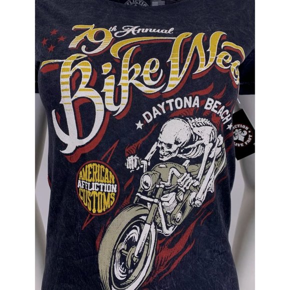 AFFLICTION Women's T-Shirt S/S DAYTONA 79 Tee Bike - Picture 12 of 12